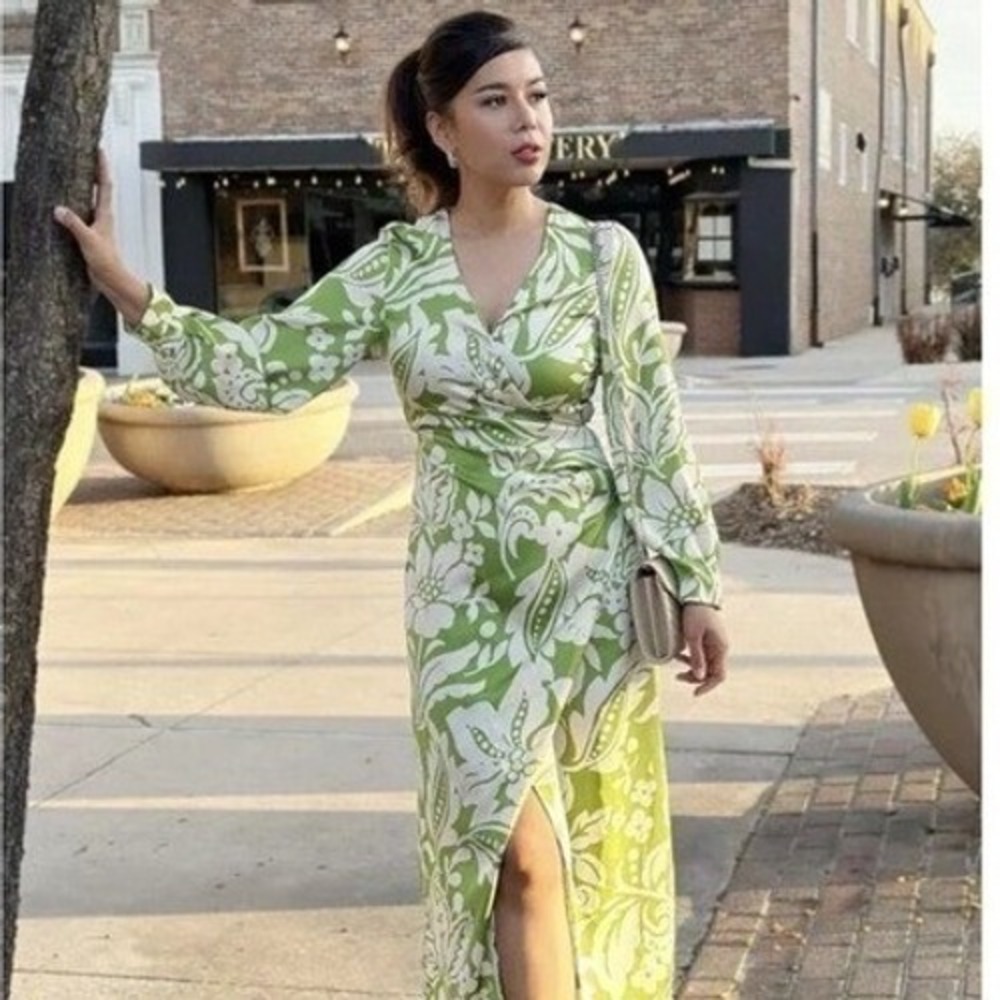 Zara Green Wrap Dress Wedding‎ Guest Cocktail Summer Event Dress Size M